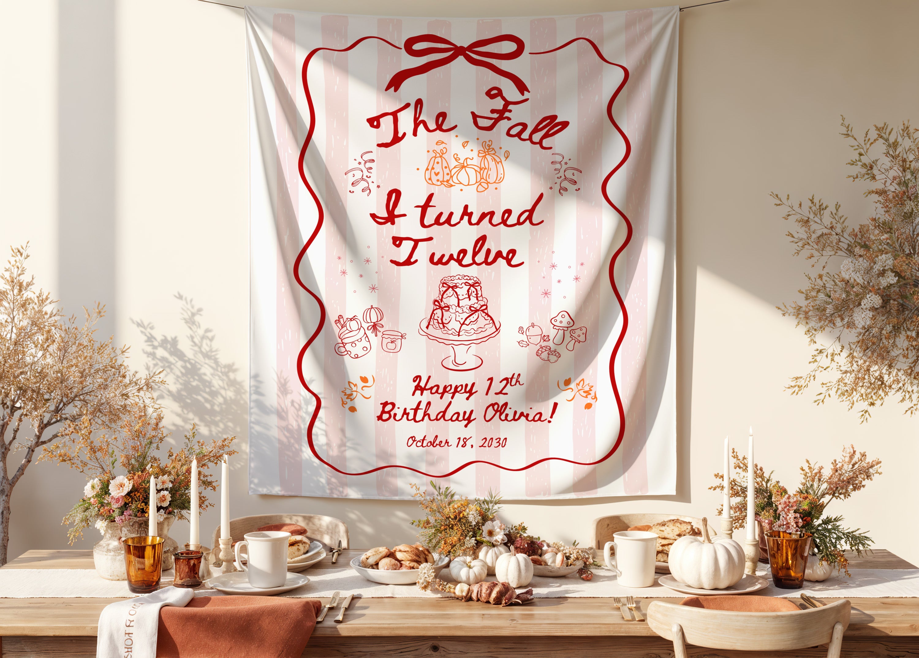 Kid Autumn Birthday Backdrop Tapestry