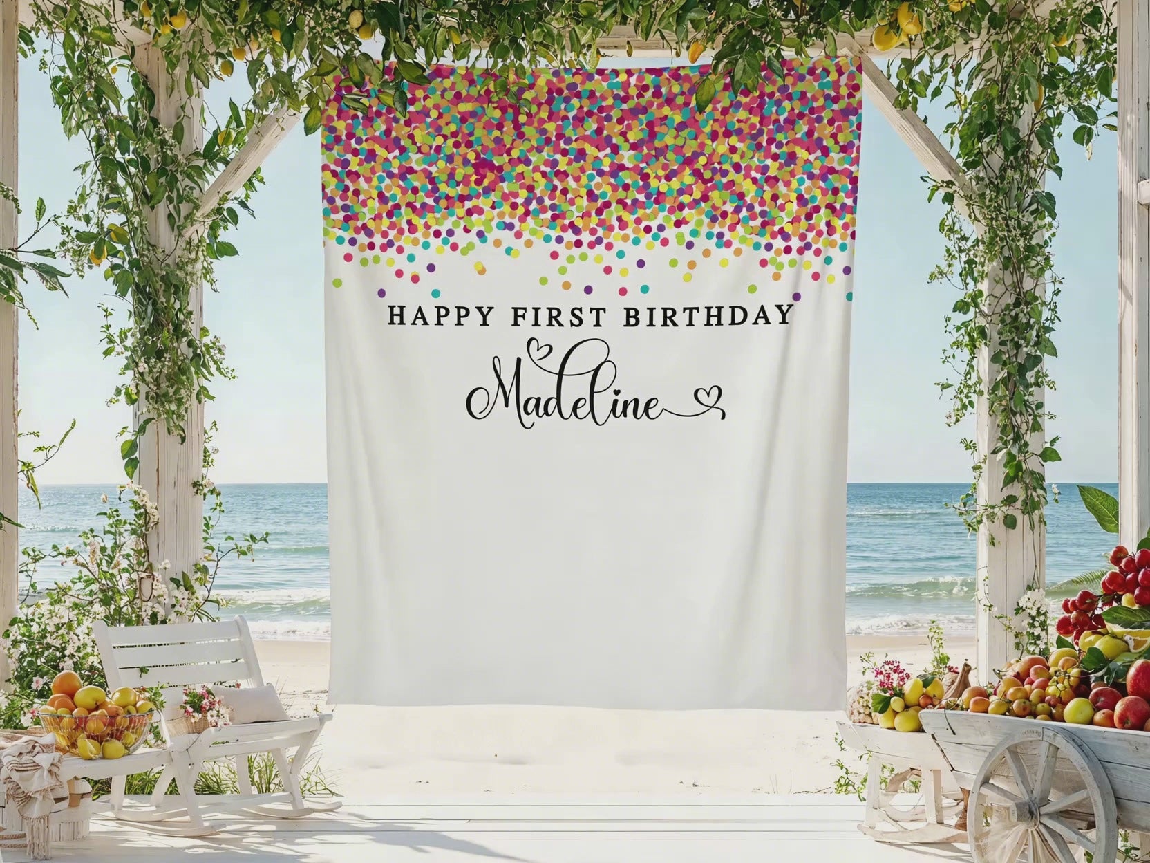 Rainbow Confetti Happy Birthday Backdrop Tapestry