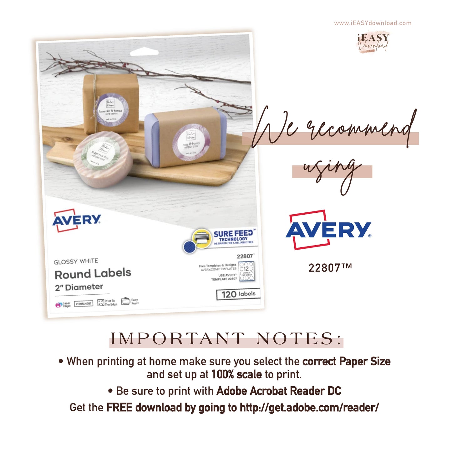 Avery 22807 2 inches round glossy white