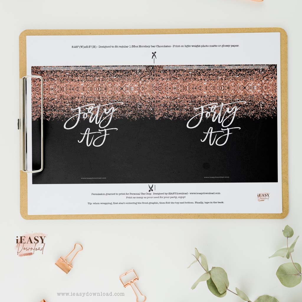 Forty AF Chocolate Bar Wrappers • Rose Gold and Black Themed • 40th Birthday Candy Bar Wrapper - #CBSW4