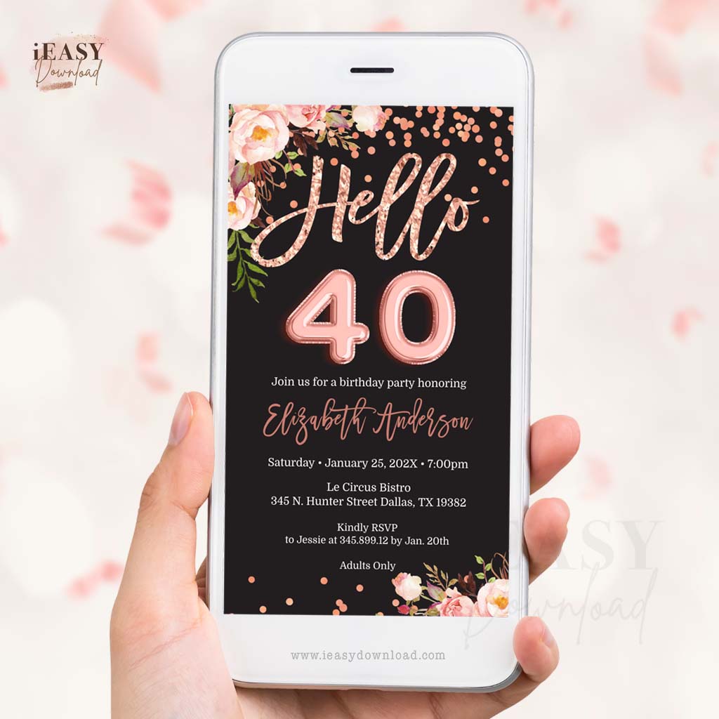 Forty and Fabulous SMS Phone invite, personalise yourself Hello 40