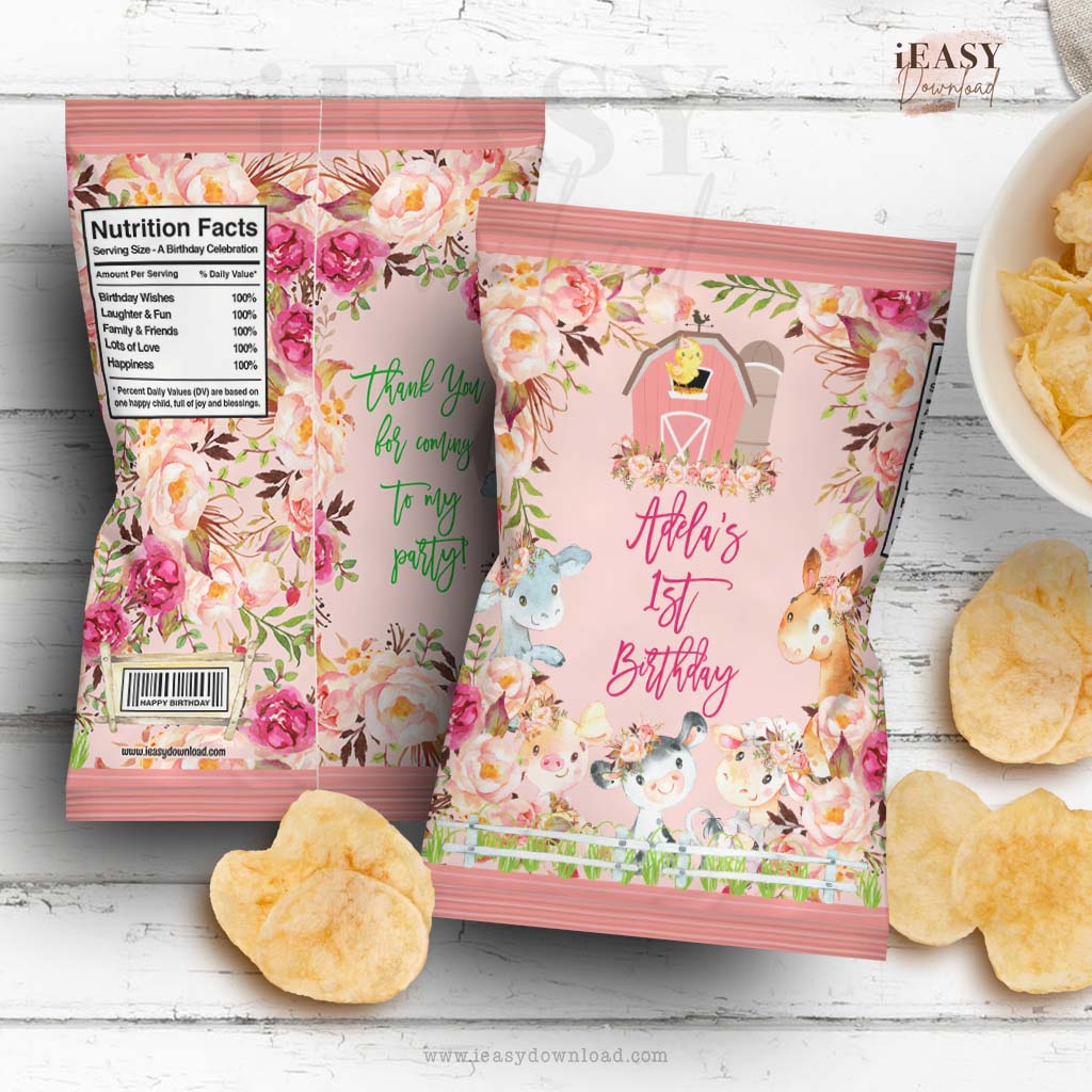 1st birthday farm animals themed favor snack ideas