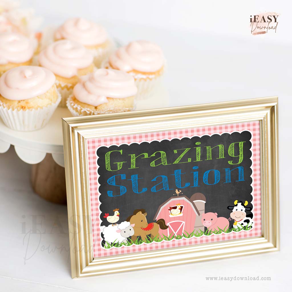 farm themed birthday party - Grazing Station Party sign for girl