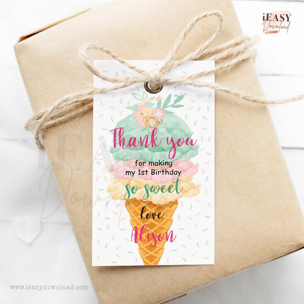 ice cream birthday party ideas, editable tag