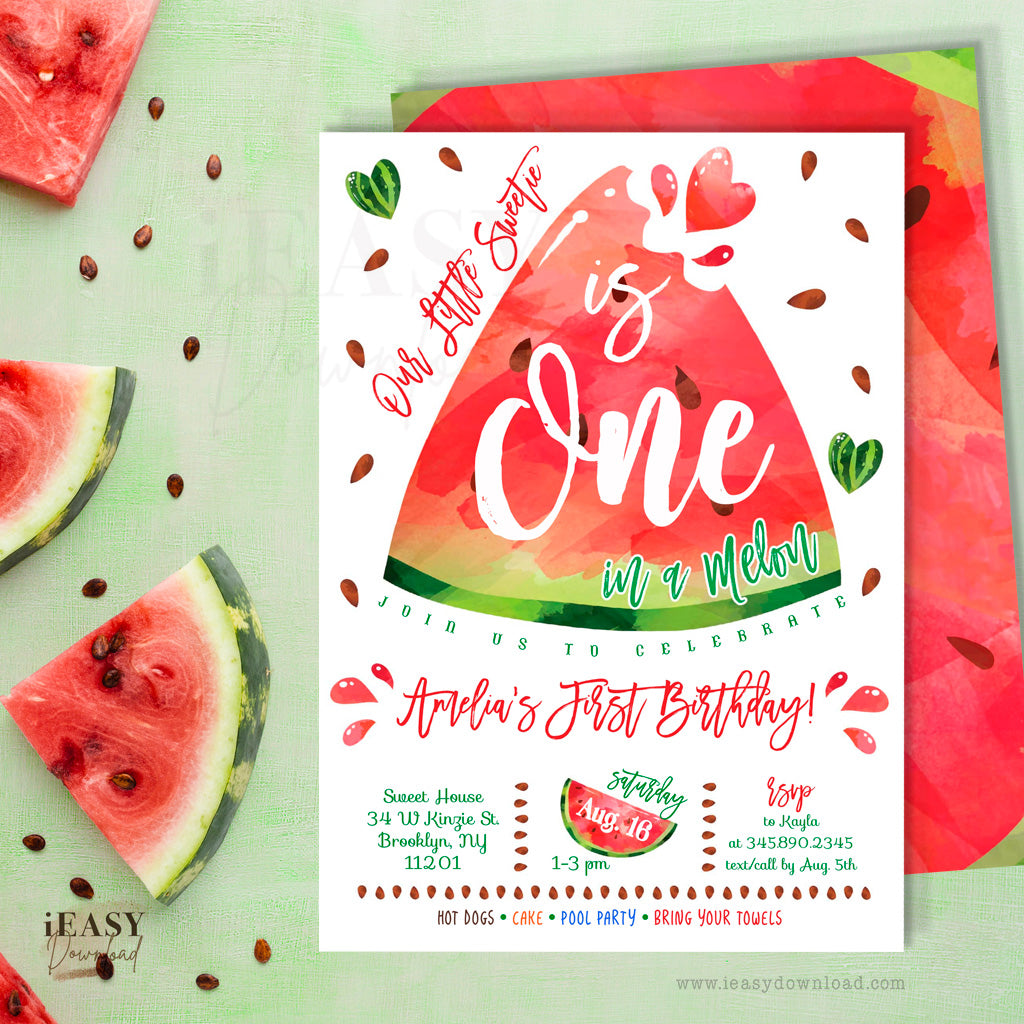 watermelon theme for first birthday Invitation