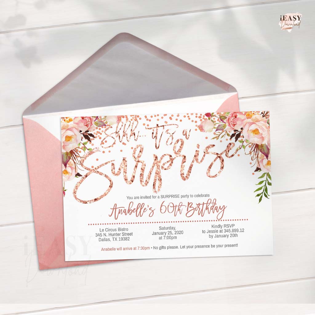 Surprise 60th birthday invitations for her