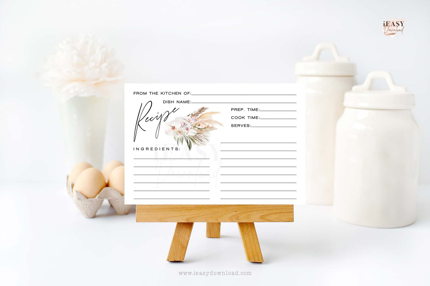printable recipe cards 4x6 pampas inspired design