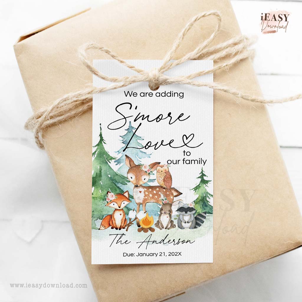 Gift Tag Self Editing Woodland theme Baby Shower