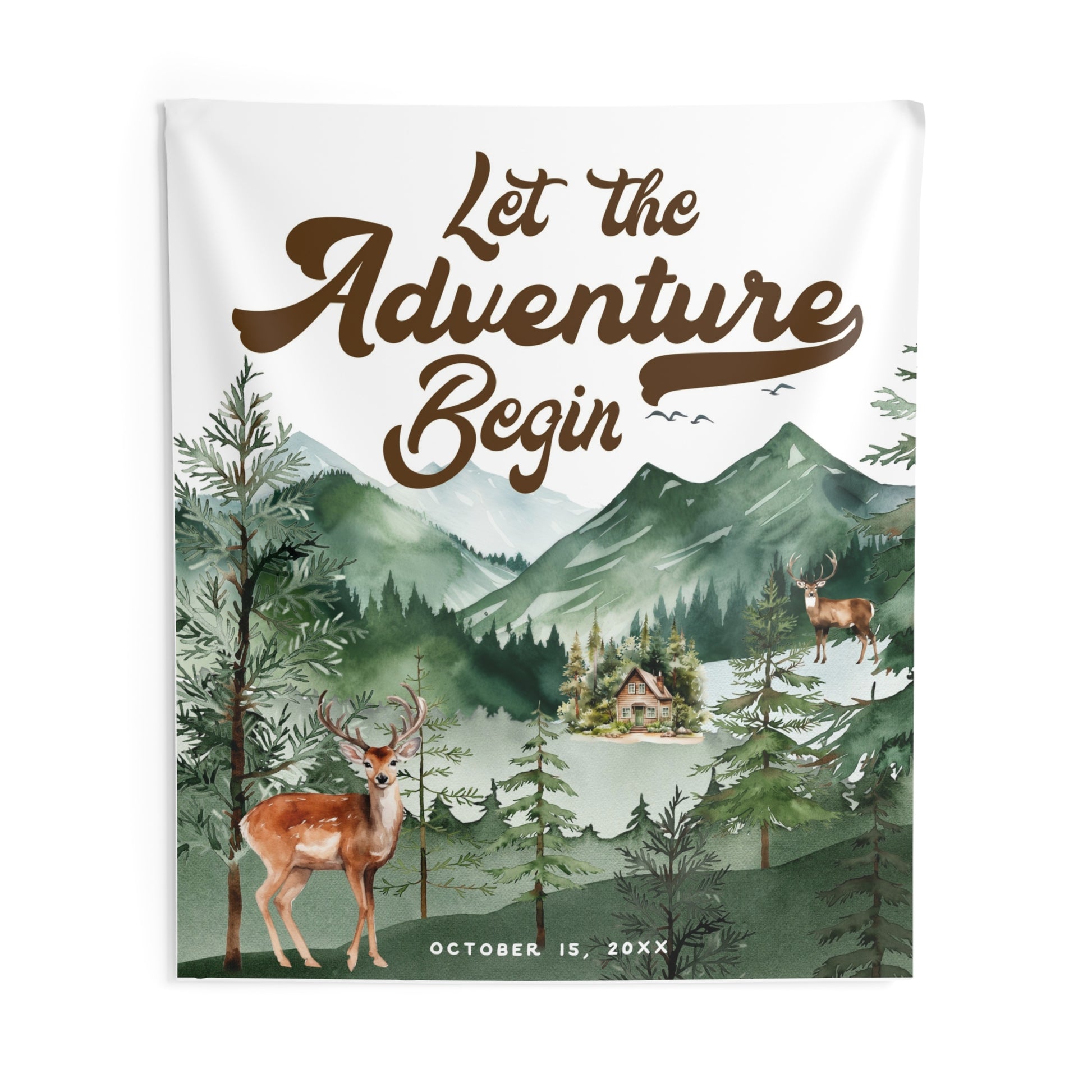 Let the Adventure Begin Forest Pine Tree Mountain Baby Shower Backdrop