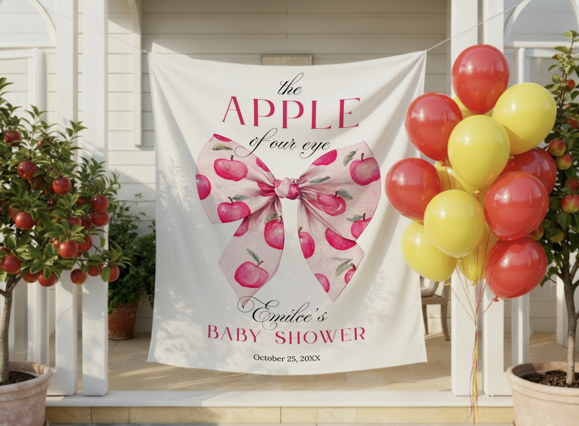 The Appple of our eye baby Shower Backdrop Tapestry Banner Personalized and printed 