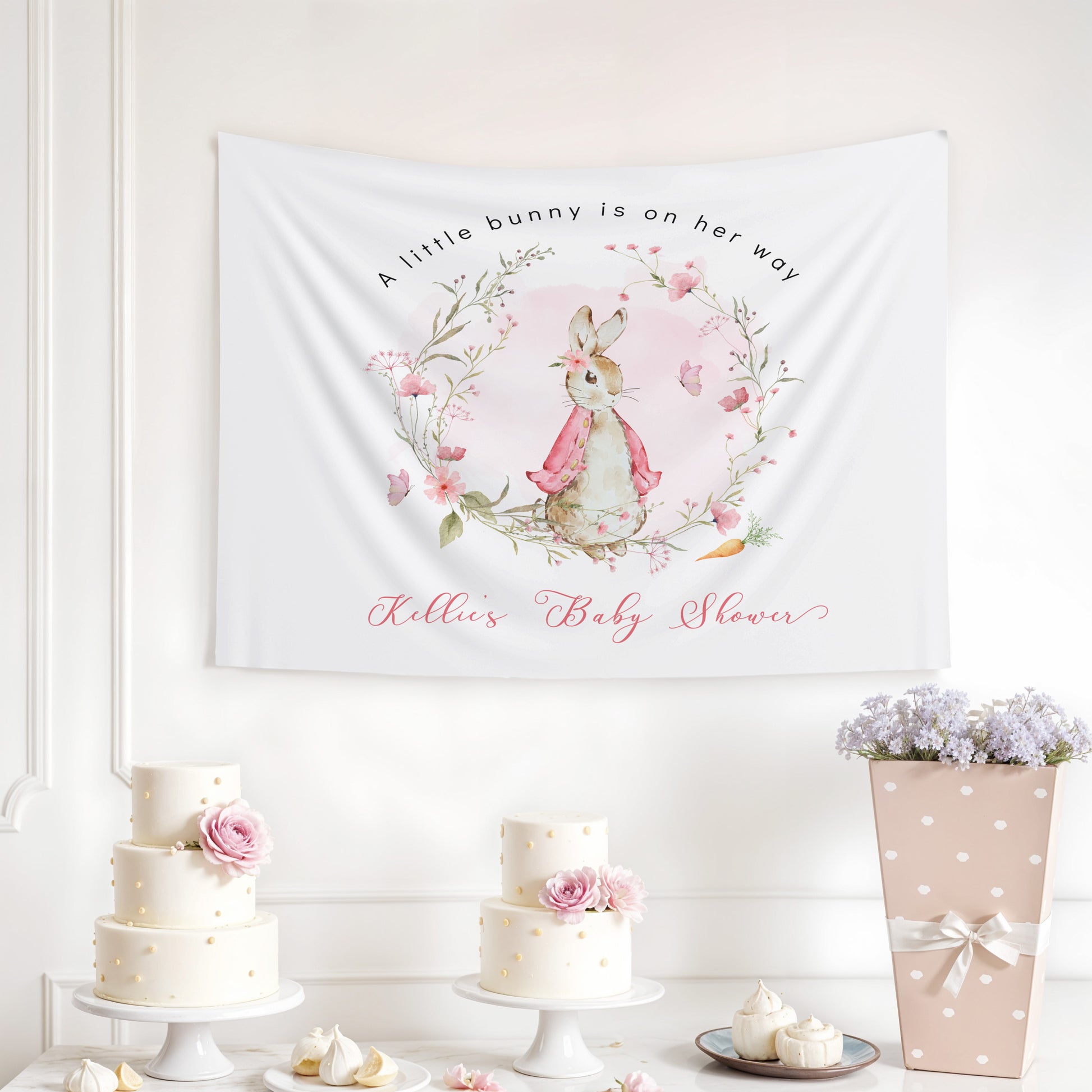 Peter Rabbit Girl Inspired Baby Shower Backdrop Banner | Tapestry