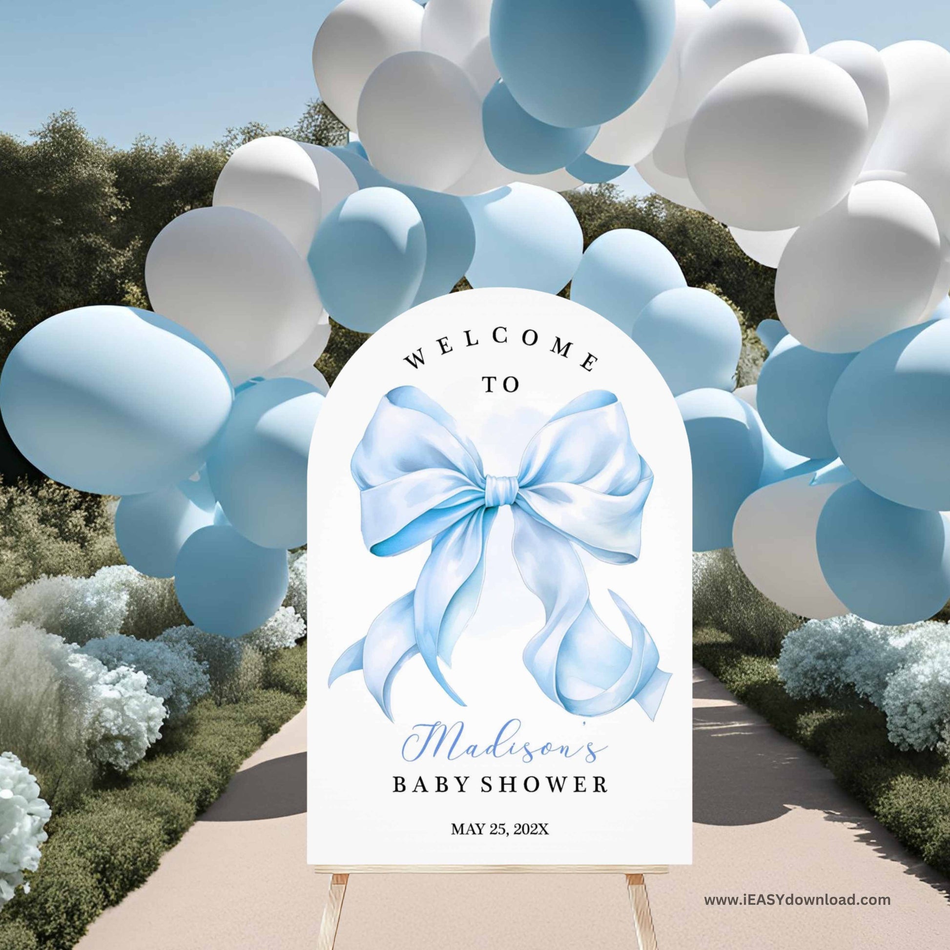 Baby Shower Blue Bow Theme Welcome Signage Board