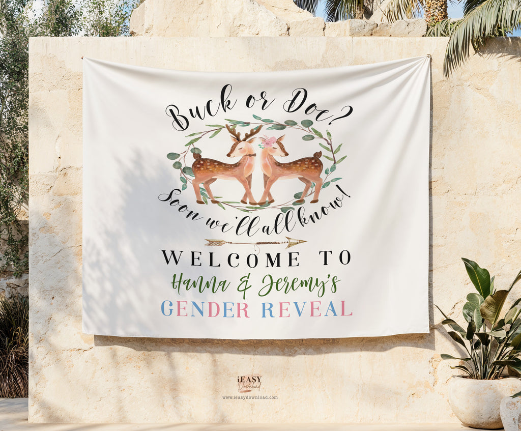 Buck or Doe Gender Reveal Backdrop Banner | Tapestry