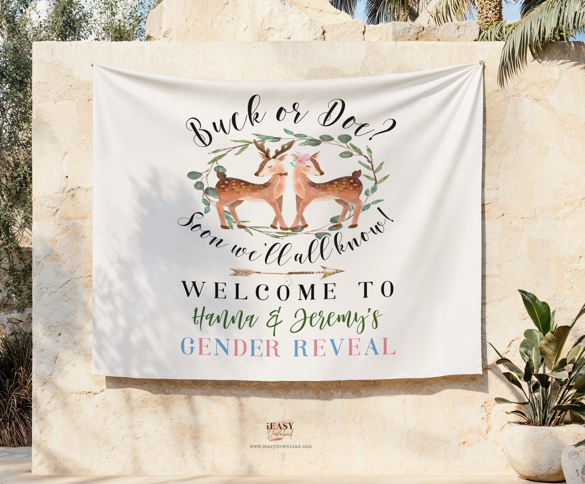 Buck or Doe Gender Reveal Backdrop Banner | Tapestry