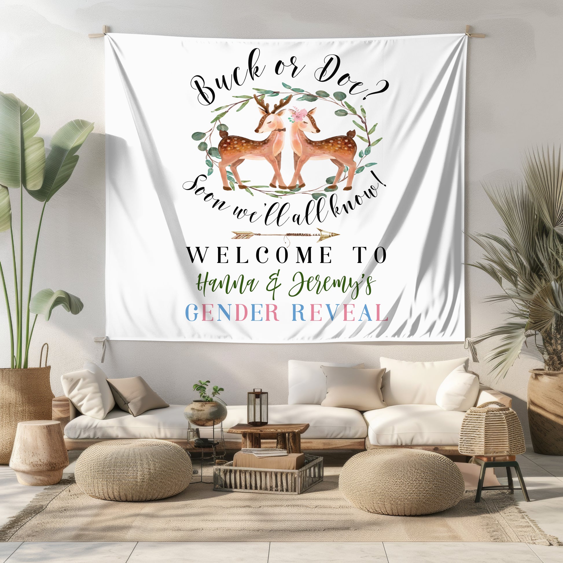Buck or Doe Gender Reveal Backdrop Banner | Tapestry