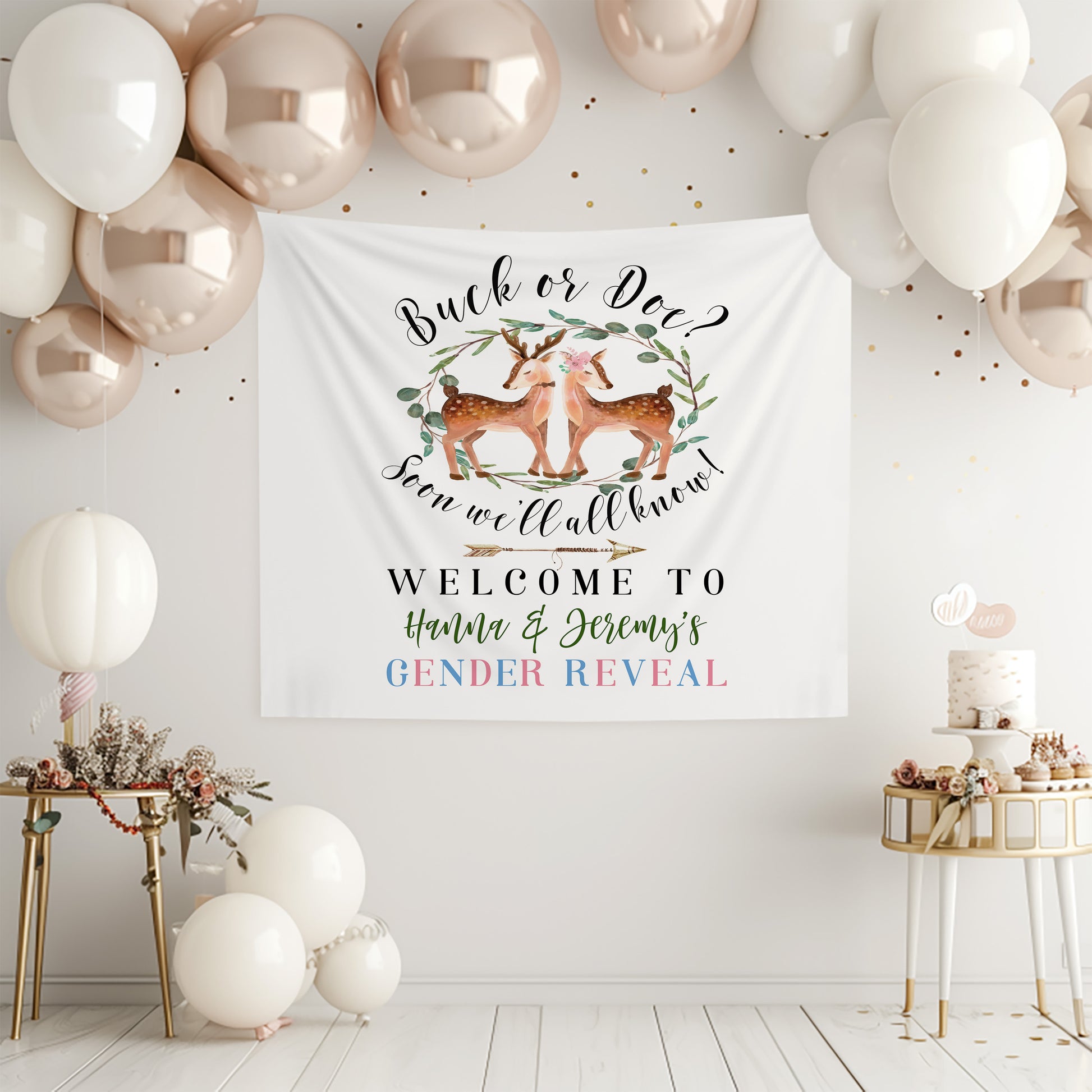 Buck or Doe Gender Reveal Backdrop Banner | Tapestry