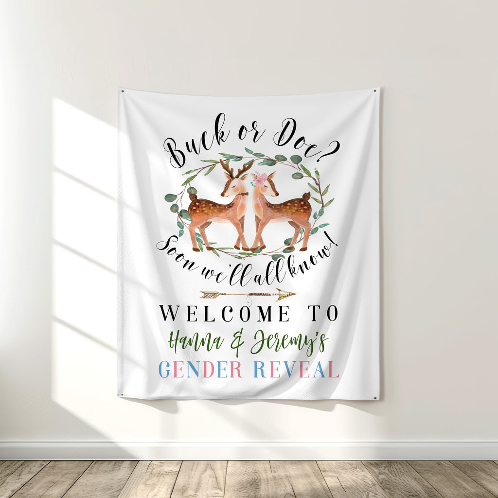 Buck or Doe Gender Reveal Backdrop Banner | Tapestry