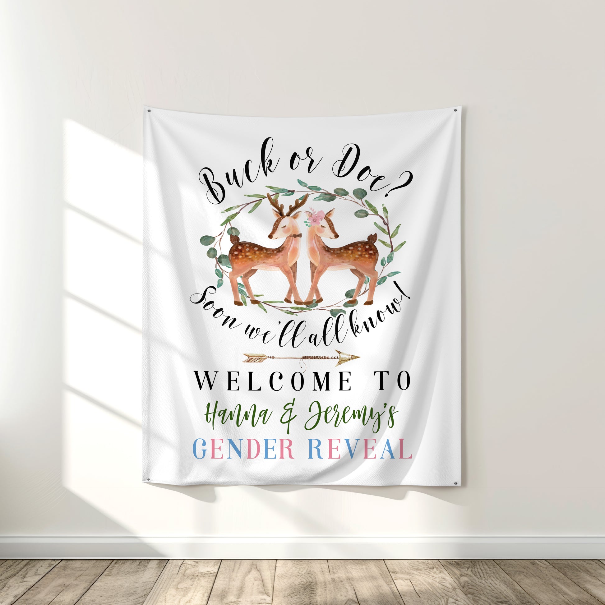 Buck or Doe Gender Reveal Backdrop Banner | Tapestry