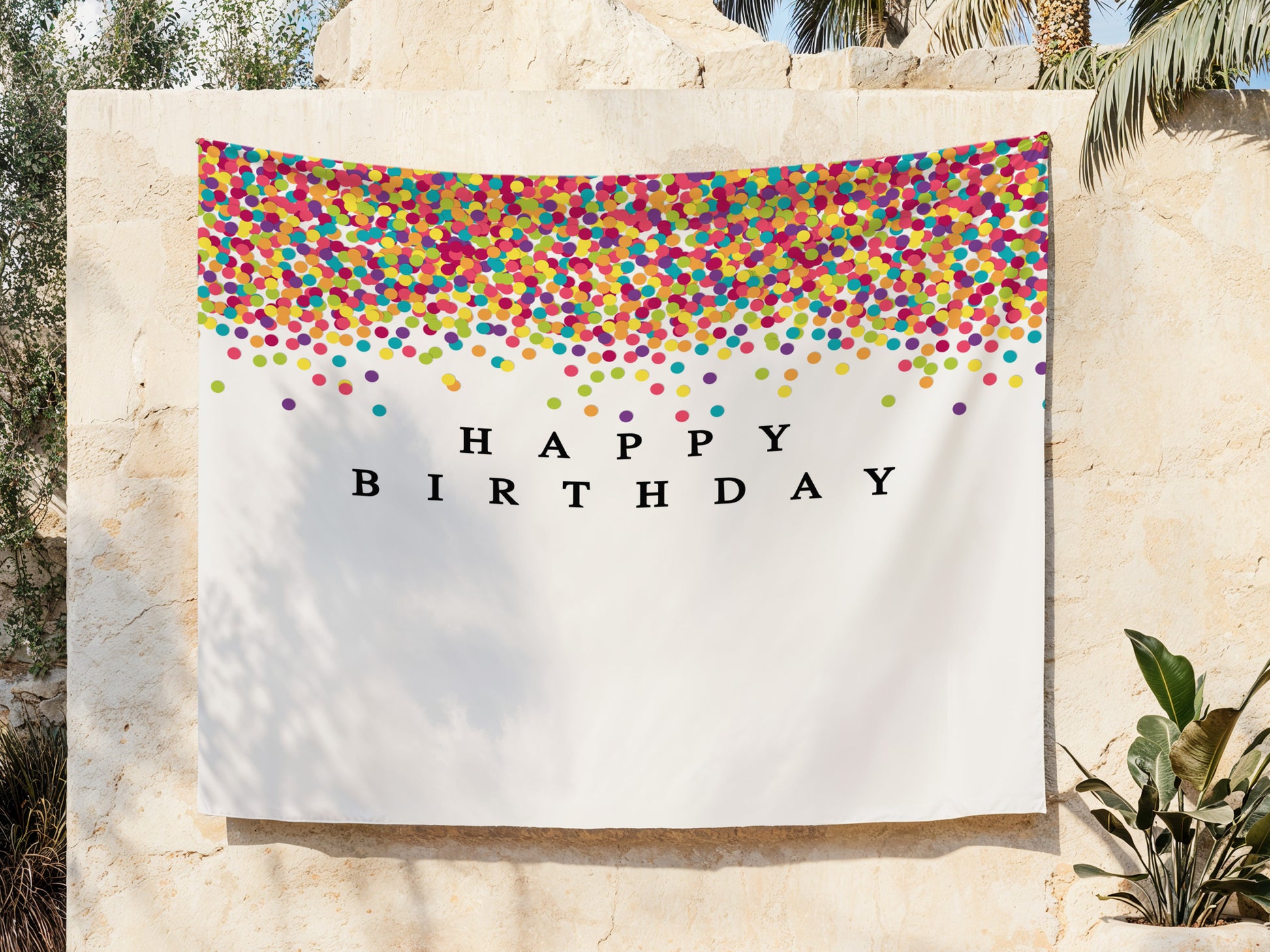 Rainbow Confetti Happy Birthday Backdrop Tapestry
