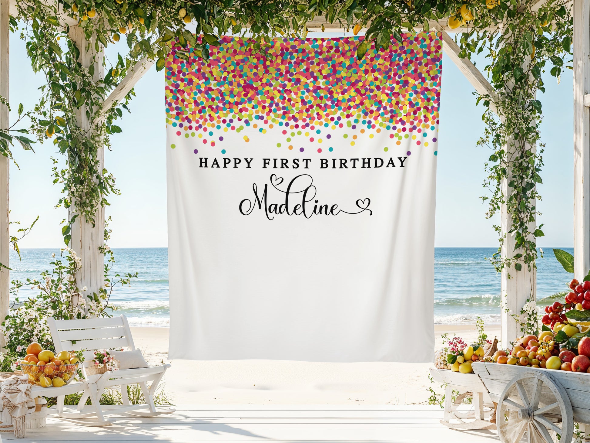 Rainbow Confetti Happy Birthday Backdrop Tapestry