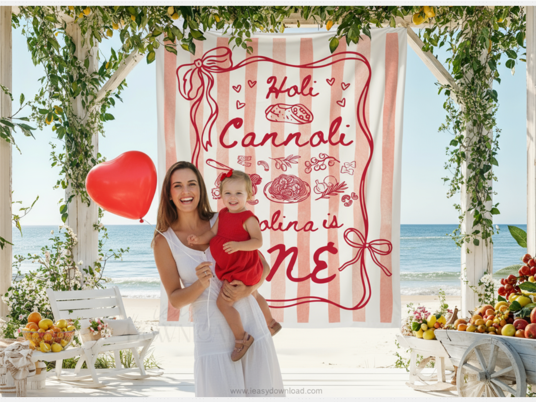 Holi Cannoli Italian first birthday girl Backdrop Tapestry Banner