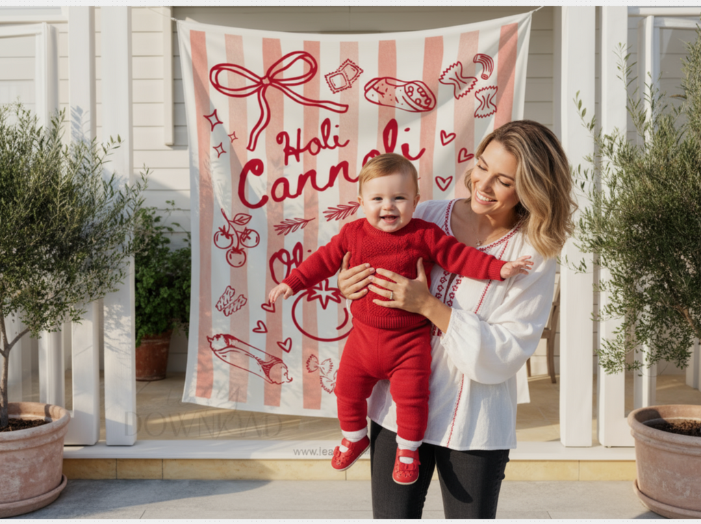 Hand draw italian Food Graphic for first birthday boy or Girl Backdrop Banner