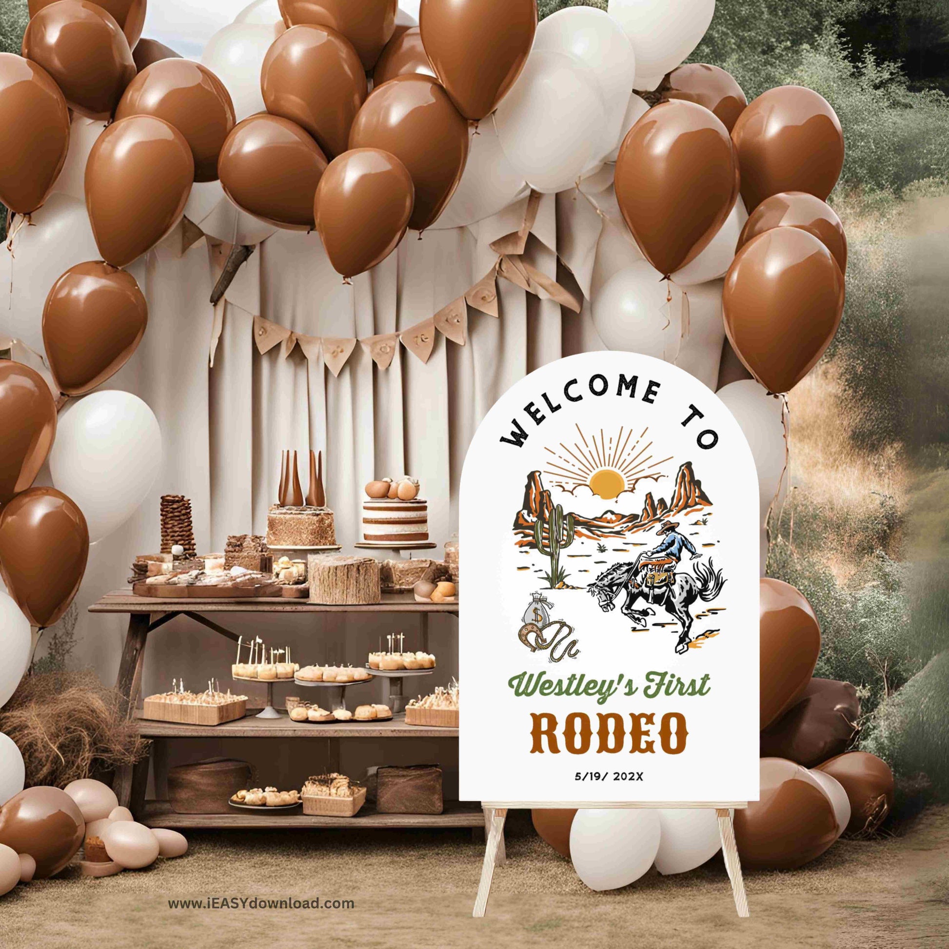 An outdoor welcome sign Cowboys 1st Birthday Party