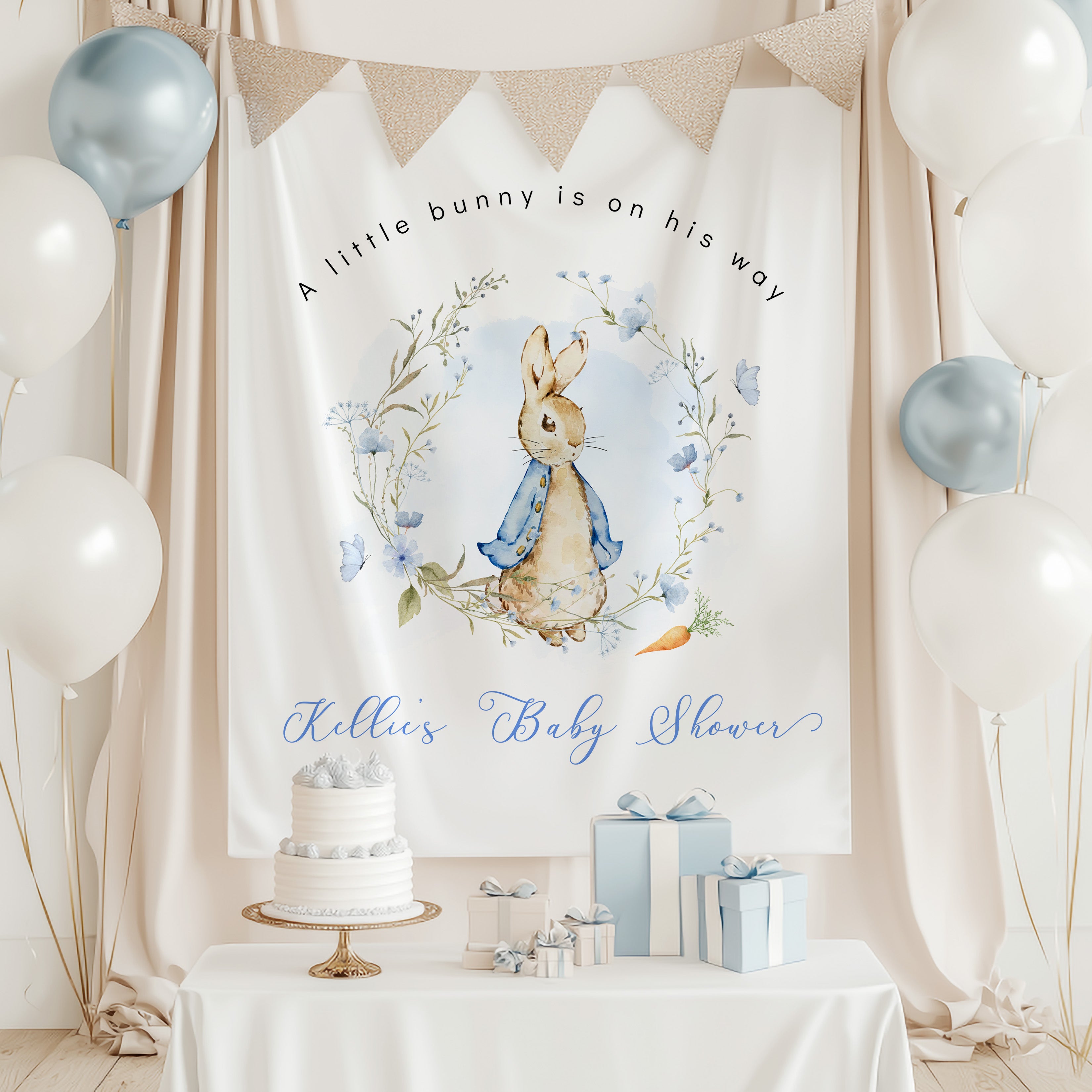 Peter Rabbit Baby Shower Backdrop Banner party decoration