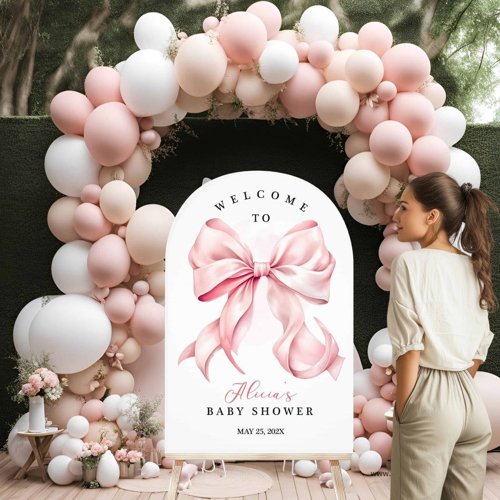Rose Gold Baby Shower Bow Theme Welcome Sign Poster