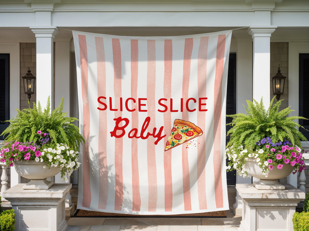 Red Stripes Slice Slice Baby Pizza Party Decoration