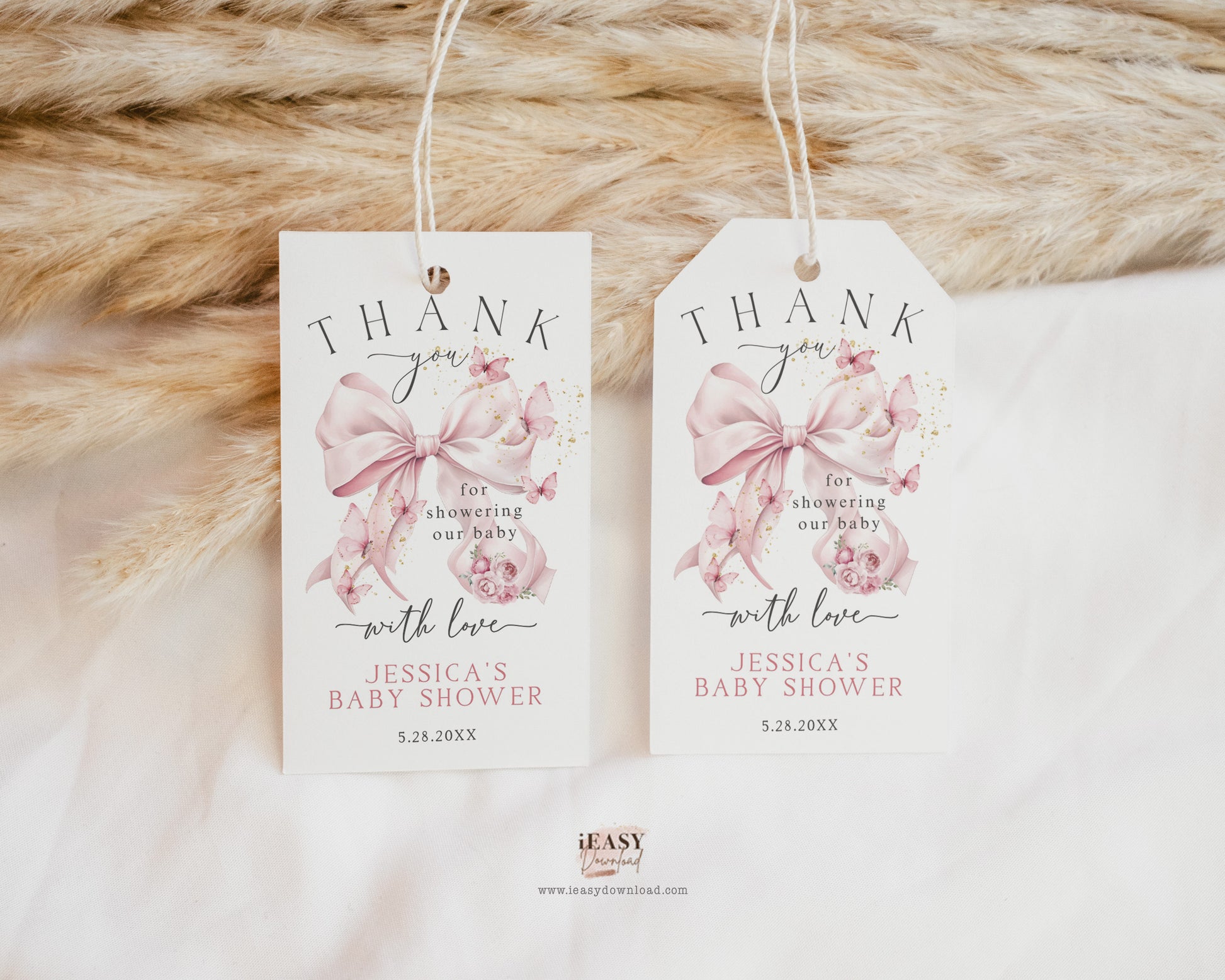 Coquette pink ribbon with butterflies Gift Tag