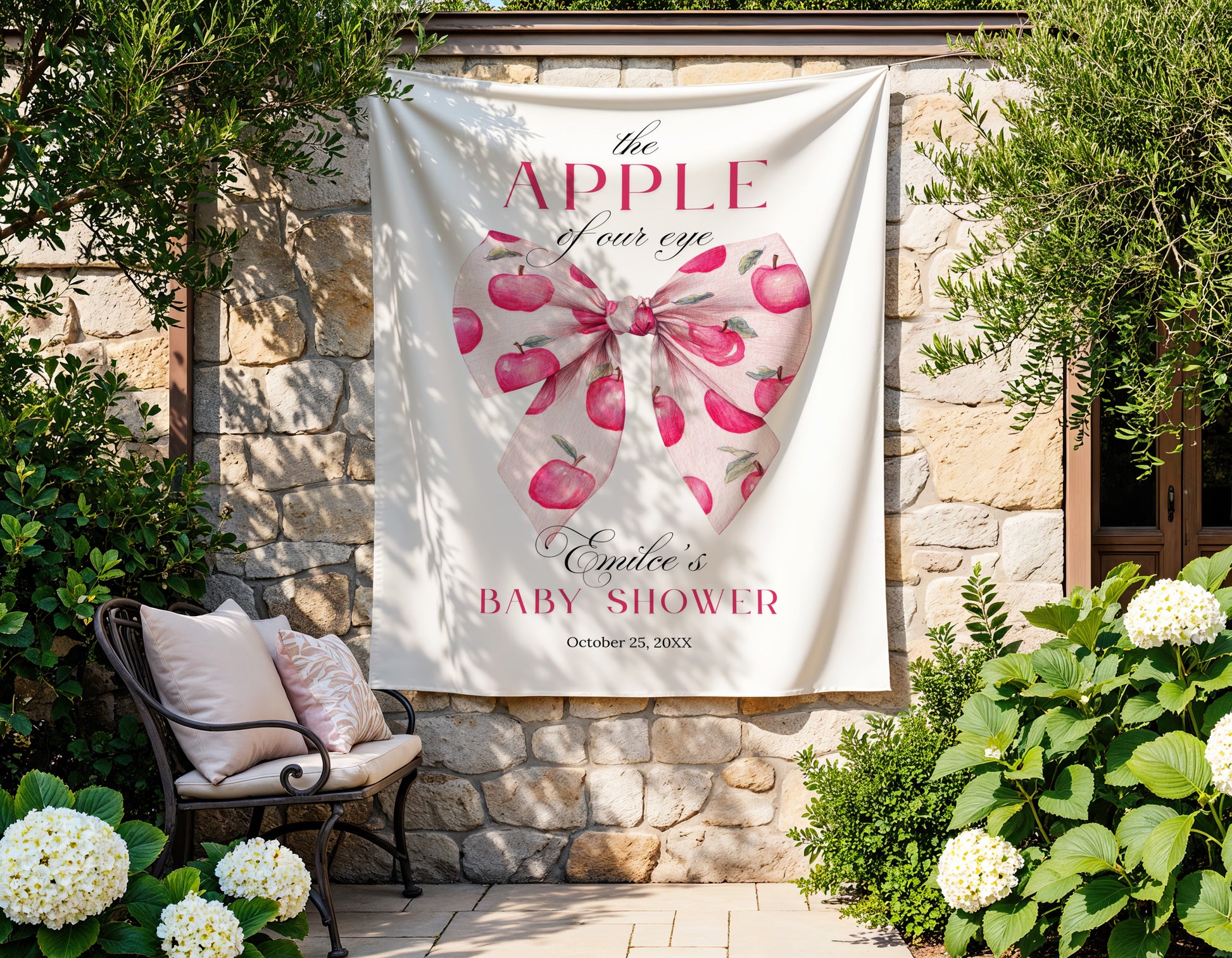 The Appple of our eye baby Shower Backdrop Tapestry Banner Personalized and printed 