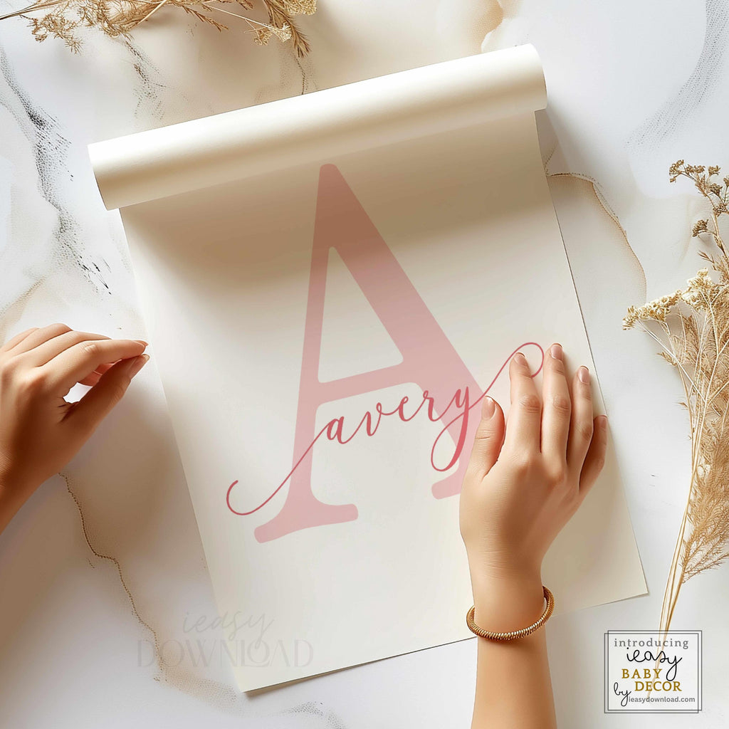 Baby Girl Nursery Transformation Three Piece Wall Art Set Custom Personalized Name Initial Print Pink Bow Coquette Design Watercolor Style Bedroom Display Premium Quality Matte Finish Museum Grade Paper Infant Room Wall Poster Collection