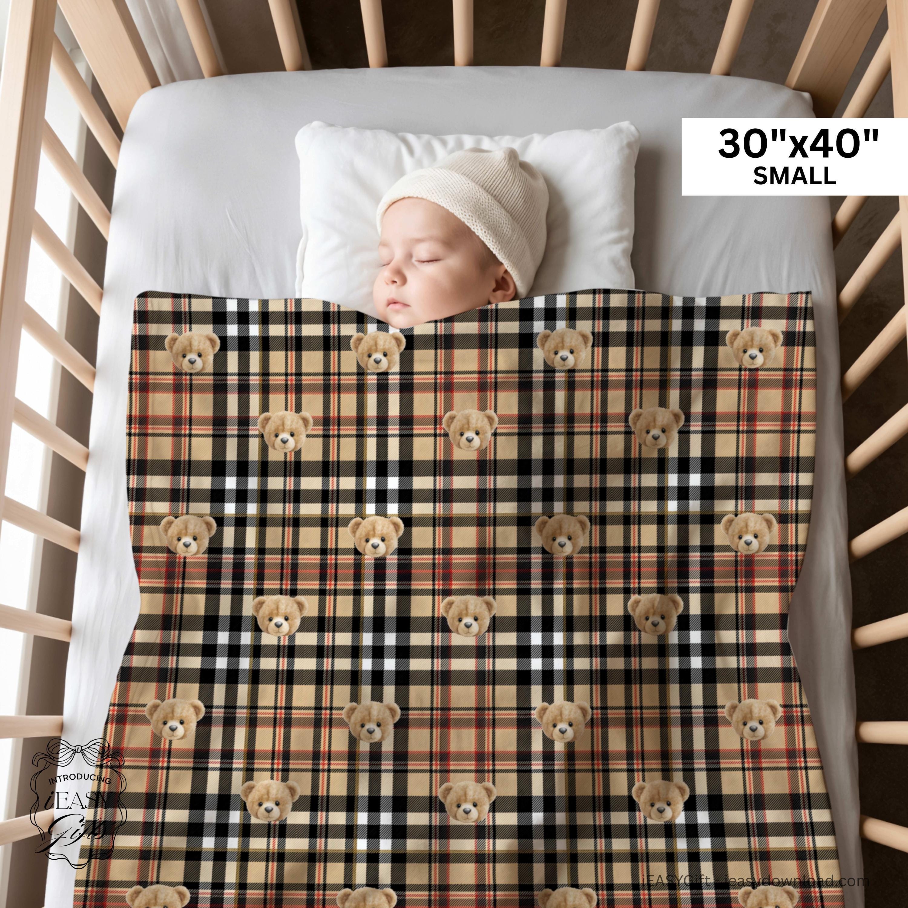 Teddy Bear Baby Blanket Personalized Name Design Custom Newborn Gift Soft Plush Velveteen Material Perfect Nursery Bedding Essential Baby Shower Present Cozy Security Blanket Adorable Bear Pattern Beautiful Embroidered Details Premium