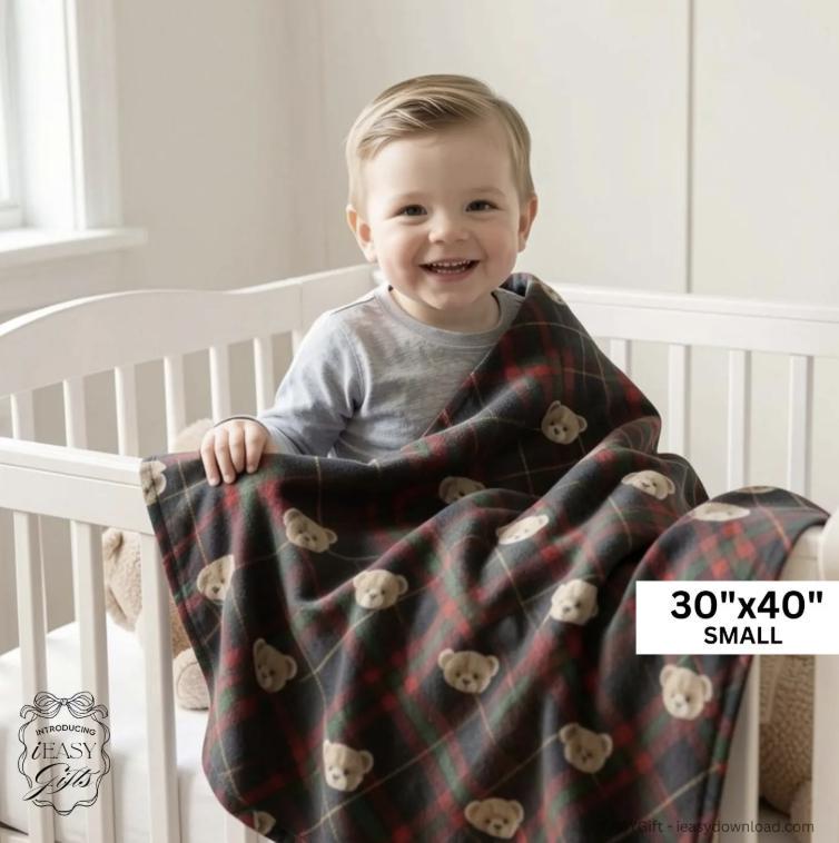 Baby Boy Name Blanket Personalized Teddy Bear Design