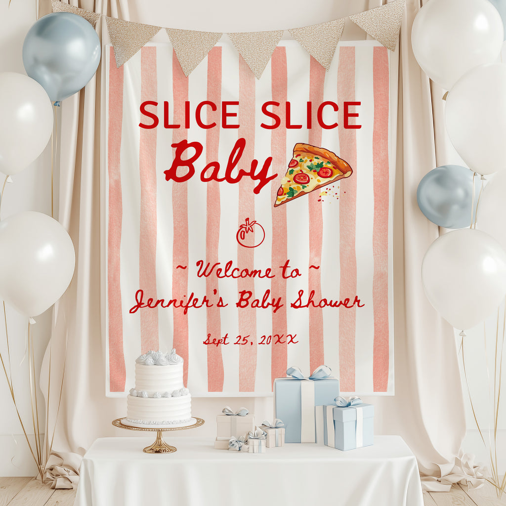 Slice Slice Baby Pizza Baby Shower Backdrop Tapestry Banner 