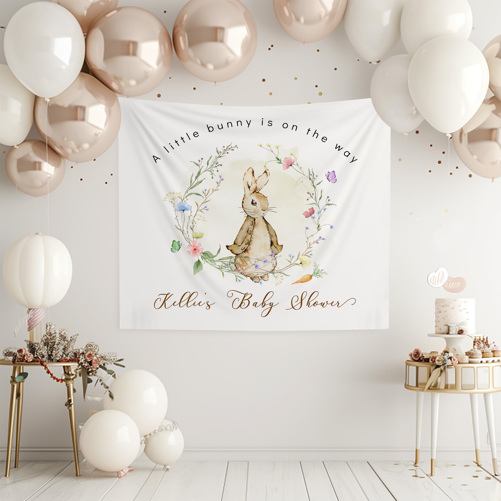 This is a Polyester fabric backdrop Banner Peter Rabbit Gender Neutral Baby Shower Decoration Print and FREE Shipping.