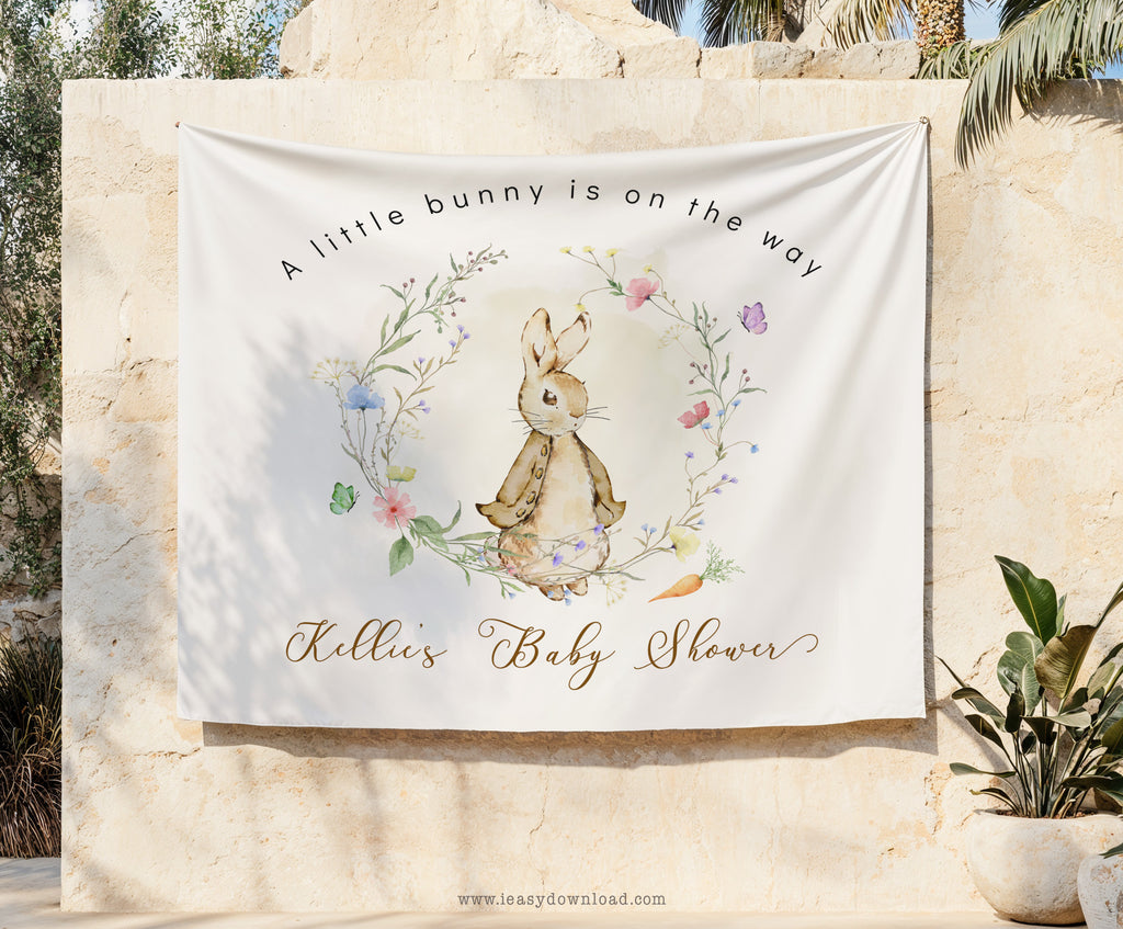 This is a Polyester fabric backdrop Banner Peter Rabbit Gender Neutral Baby Shower Decoration Print and FREE Shipping.