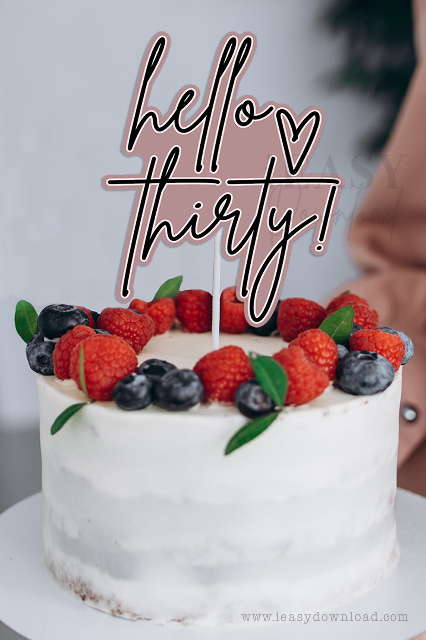 Hello 30 Birthday Decorations  • Dusty Rose - HEX CODE #B48E92 • Minimalist Design • Printable Hello Thirty Birthday Cake Topper for her  - #TMC30