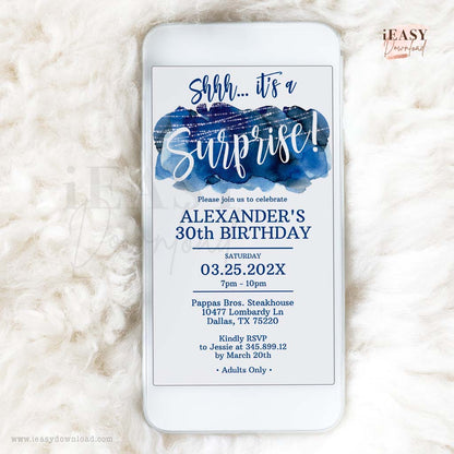 Shhh it's a surprise phone invite. 30th Birthday for him