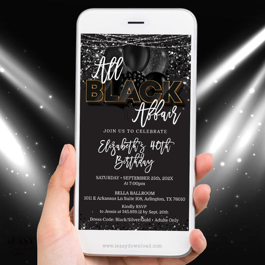 Phone Invite All Black Affair Birthday Party