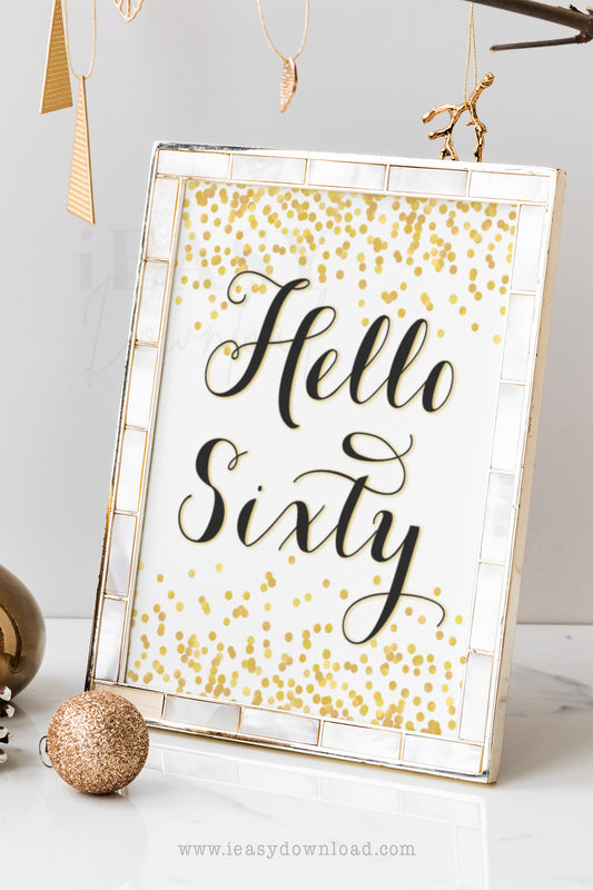 Adult birthday table sign, 60th birthday Gold themed