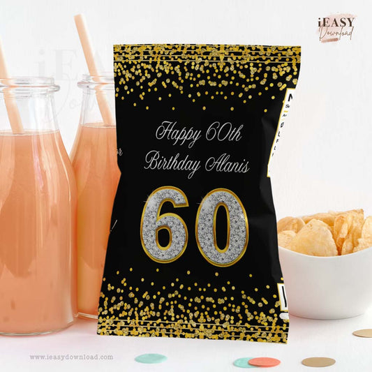 60th black and gold chip bag template