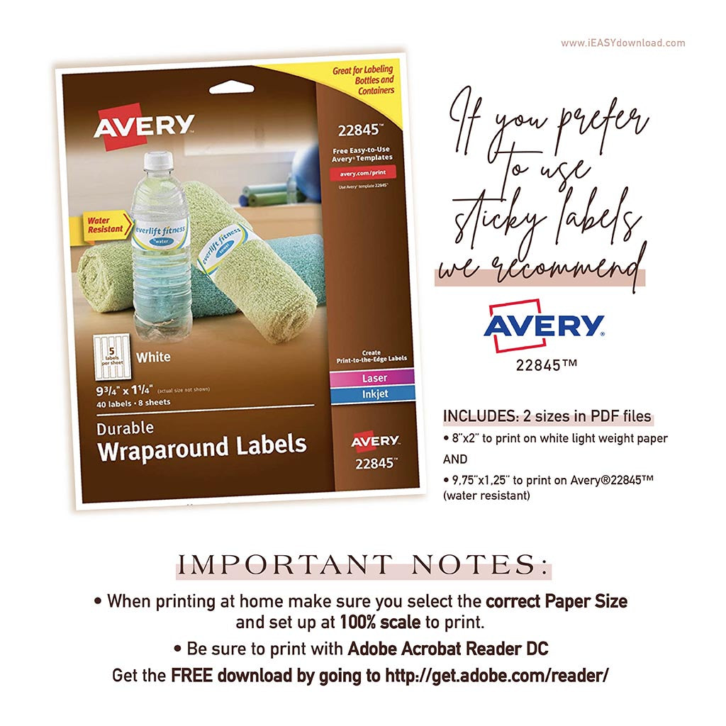Print our designs using Avery labels 22845 for water bottle, perfect for a birthday celebration