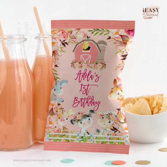 Farm Animals themed for girl favor gift chip bag