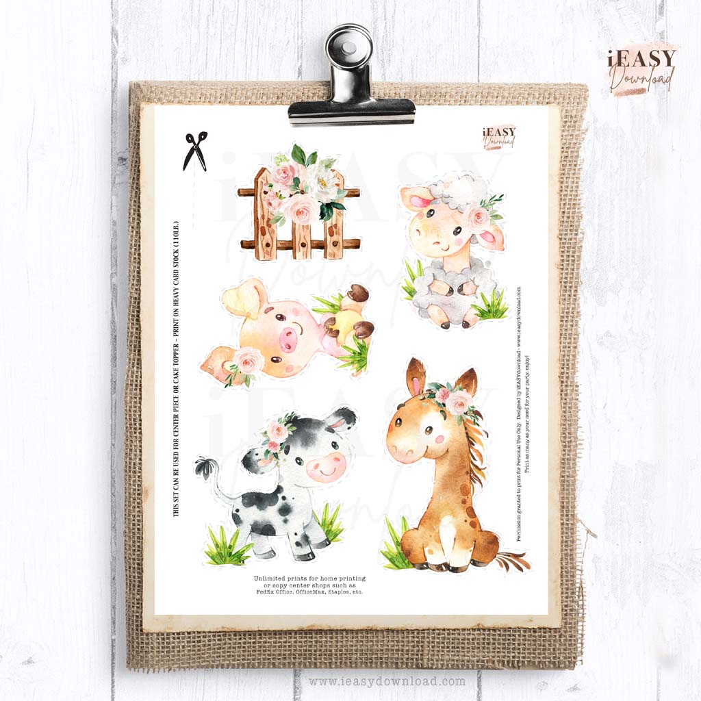Happy Birthday Pink Floral Farm Animals CenterPiece Decoration • Printable Farm Themed 1st Birthday for Girl - #2A