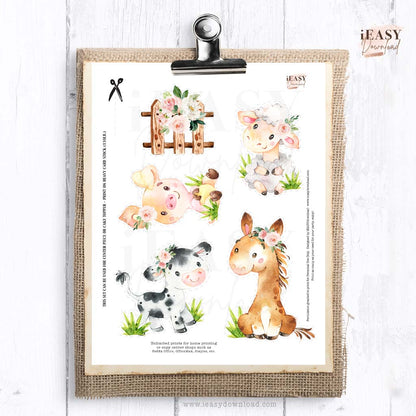 Happy Birthday Pink Floral Farm Animals CenterPiece Decoration • Printable Farm Themed 1st Birthday for Girl - #2A