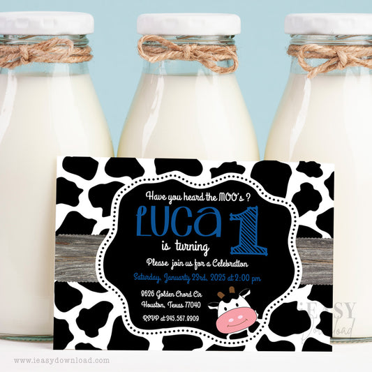 cow theme birthday invitation to print yourself