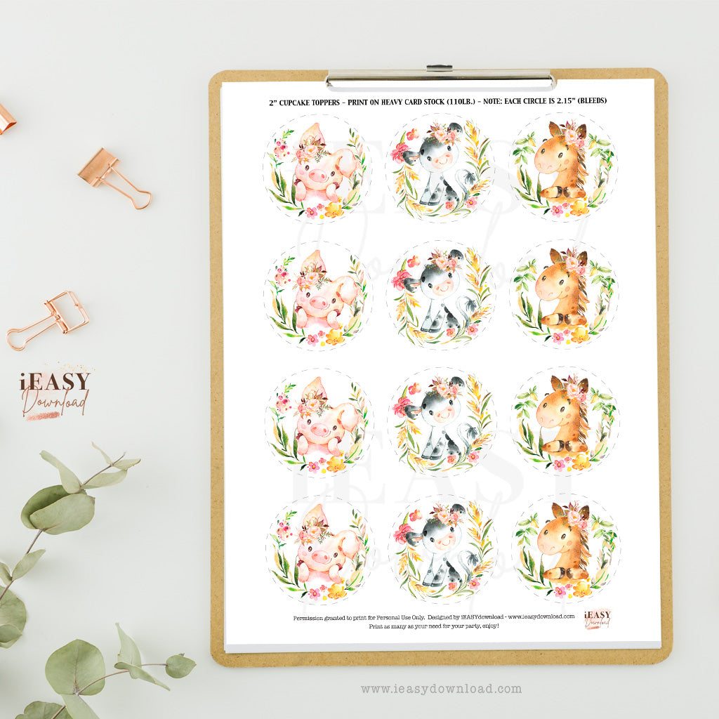 12 cupcake toppers to print at home, 2 inches round