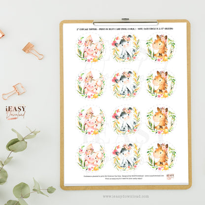 12 cupcake toppers to print at home, 2 inches round